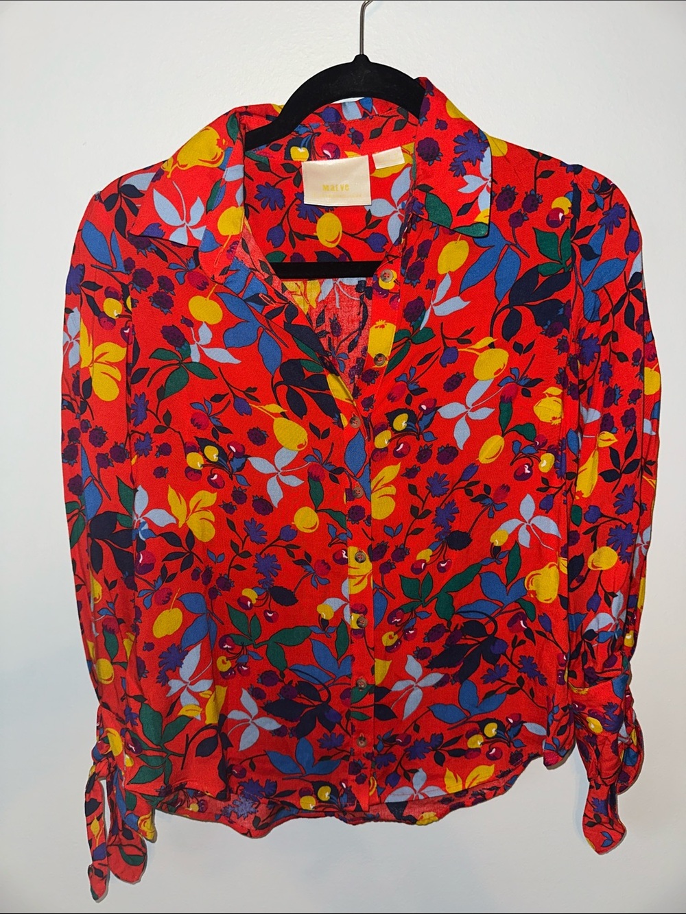 Maeve Red Floral and Fruit Button-Down Shirt